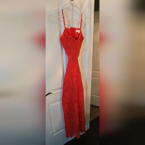 Amable by Mable Elegant Backless Red Lace Gown